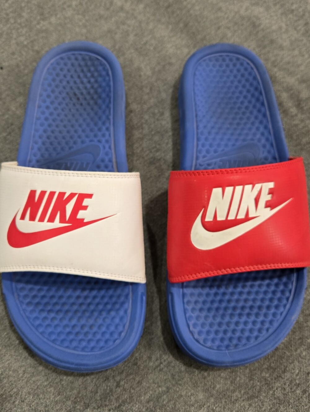 Nike Benassi JDI Mismatch Slides Womens 9 Game Royal Blue Red White 383881-409